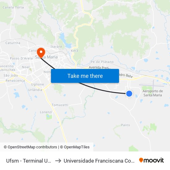 Ufsm - Terminal Urbano to Universidade Franciscana Conjunto II map