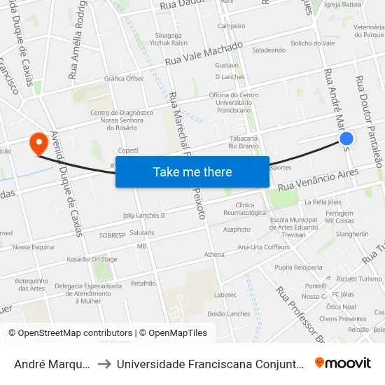 André Marques to Universidade Franciscana Conjunto III map