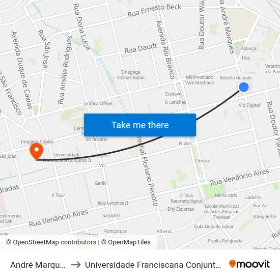 André Marques to Universidade Franciscana Conjunto III map