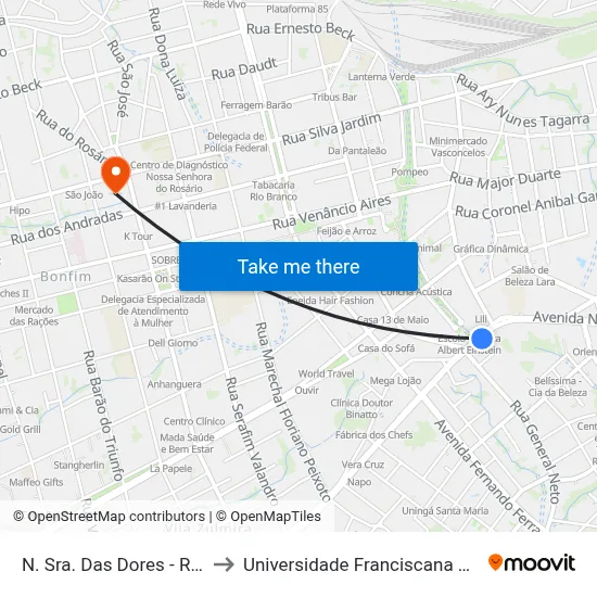 N. Sra. Das Dores - Rede Vivo to Universidade Franciscana Conjunto III map