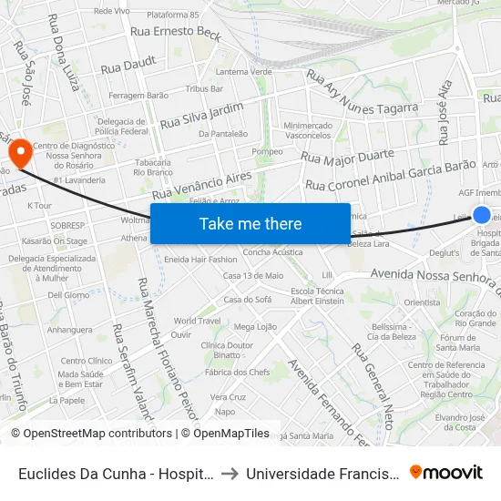 Euclides Da Cunha - Hospital Da Brigada Militar to Universidade Franciscana Conjunto III map