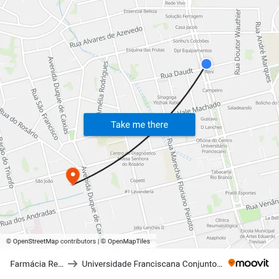 Farmácia Reni to Universidade Franciscana Conjunto III map