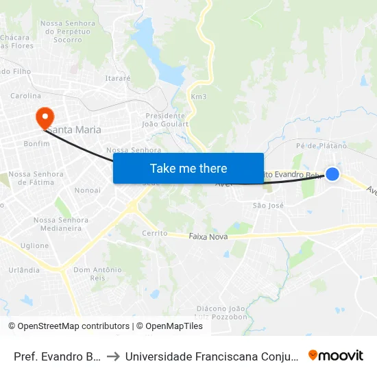 Pref. Evandro Behr to Universidade Franciscana Conjunto III map