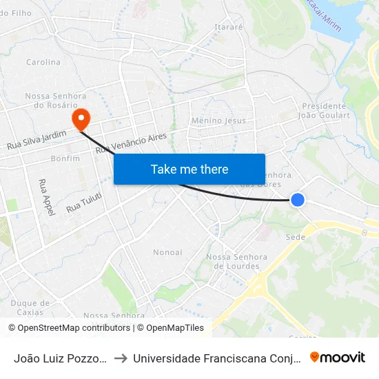João Luiz Pozzobom to Universidade Franciscana Conjunto III map
