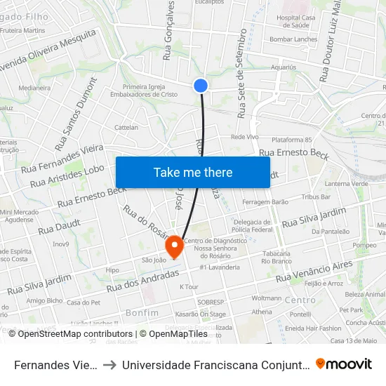 Fernandes Vieira to Universidade Franciscana Conjunto III map