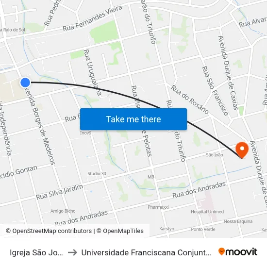 Igreja São José to Universidade Franciscana Conjunto III map