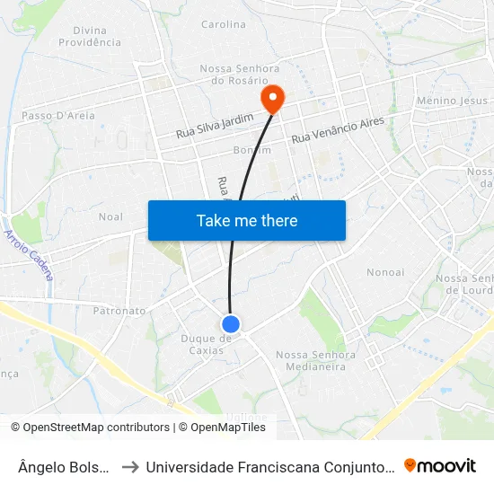 Ângelo Bolson to Universidade Franciscana Conjunto III map