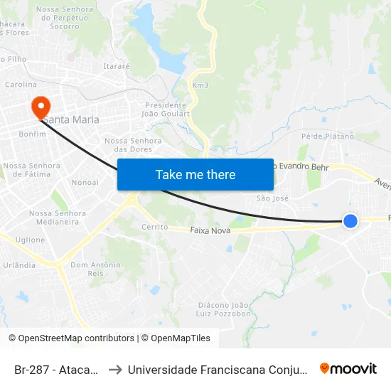 Br-287 - Atacadão to Universidade Franciscana Conjunto III map