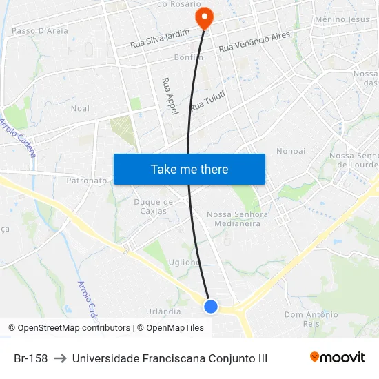 Br-158 to Universidade Franciscana Conjunto III map