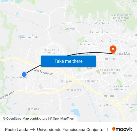 Paulo Lauda to Universidade Franciscana Conjunto III map