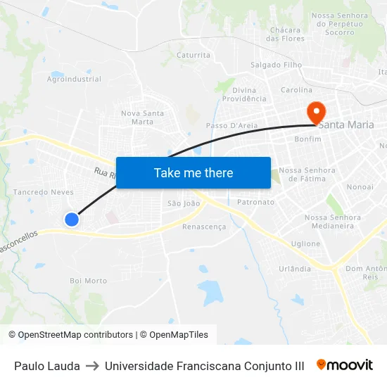 Paulo Lauda to Universidade Franciscana Conjunto III map