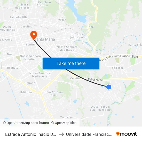 Estrada Antônio Inácio Dávila 1100-1132 to Universidade Franciscana Conjunto III map