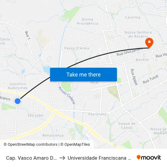 Cap. Vasco Amaro Da Cunha to Universidade Franciscana Conjunto III map
