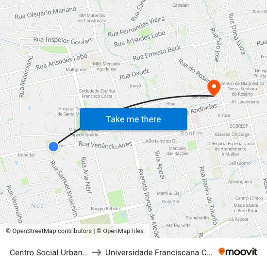 Centro Social Urbano / Boe to Universidade Franciscana Conjunto III map