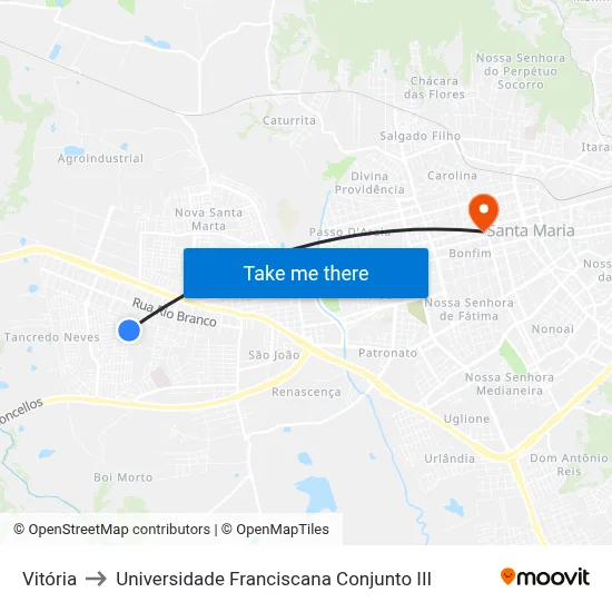Vitória to Universidade Franciscana Conjunto III map