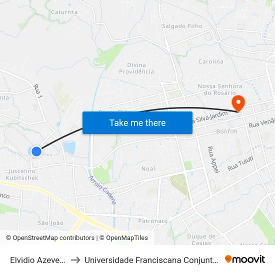 Elvidio Azevedo to Universidade Franciscana Conjunto III map