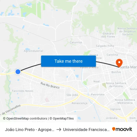 João Lino Preto - Agropecuária Wiethan to Universidade Franciscana Conjunto III map