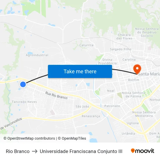 Rio Branco to Universidade Franciscana Conjunto III map