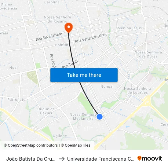 João Batista Da Cruz Jobim to Universidade Franciscana Conjunto III map