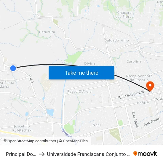 Principal Dois to Universidade Franciscana Conjunto III map