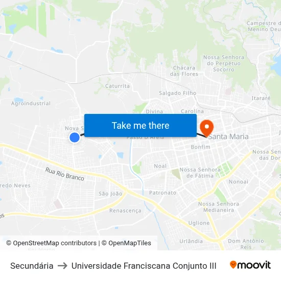 Secundária to Universidade Franciscana Conjunto III map