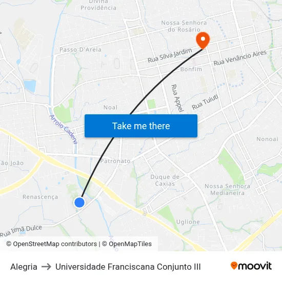 Alegria to Universidade Franciscana Conjunto III map
