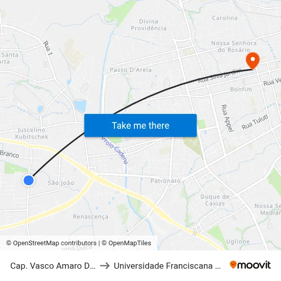 Cap. Vasco Amaro Da Cunha to Universidade Franciscana Conjunto III map