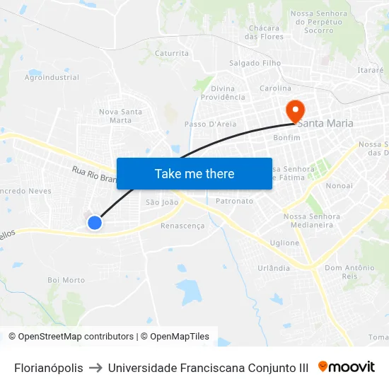 Florianópolis to Universidade Franciscana Conjunto III map