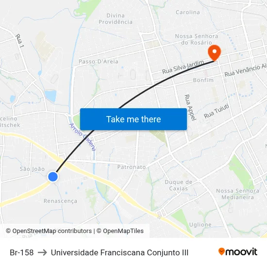 Br-158 to Universidade Franciscana Conjunto III map