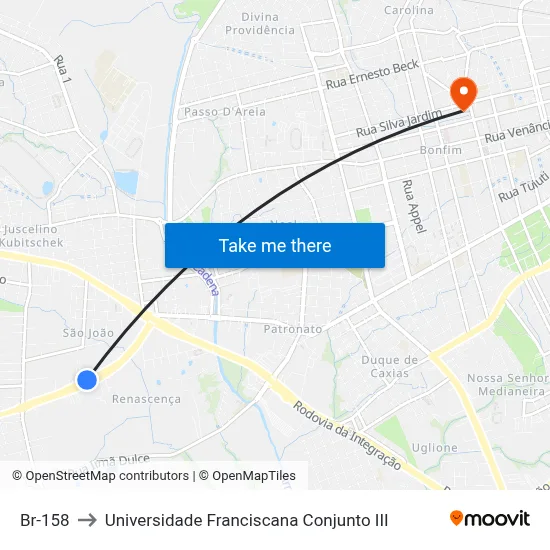 Br-158 to Universidade Franciscana Conjunto III map