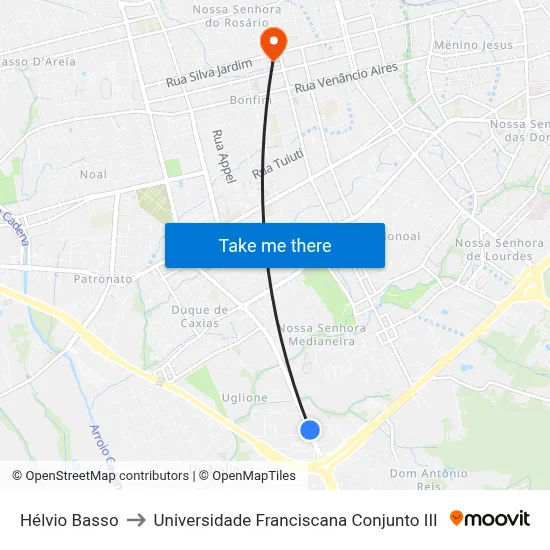 Hélvio Basso to Universidade Franciscana Conjunto III map