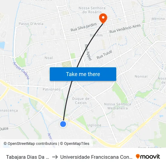 Tabajara Dias Da Rosa to Universidade Franciscana Conjunto III map