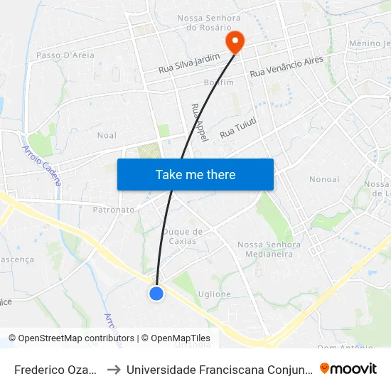 Frederico Ozanan to Universidade Franciscana Conjunto III map