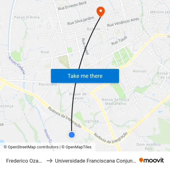 Frederico Ozanan to Universidade Franciscana Conjunto III map