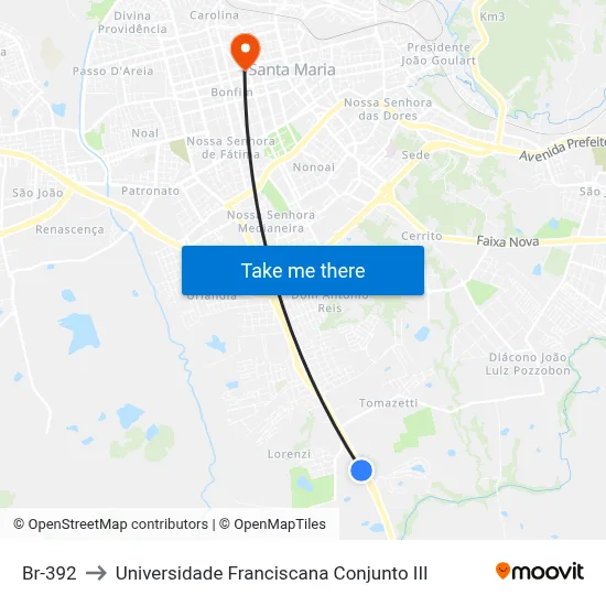 Br-392 to Universidade Franciscana Conjunto III map