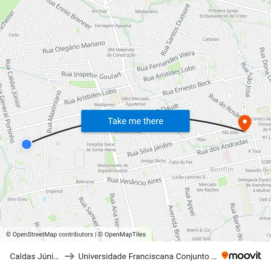 Caldas Júnior to Universidade Franciscana Conjunto III map