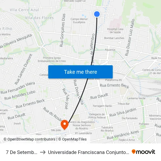 7 De Setembro to Universidade Franciscana Conjunto III map