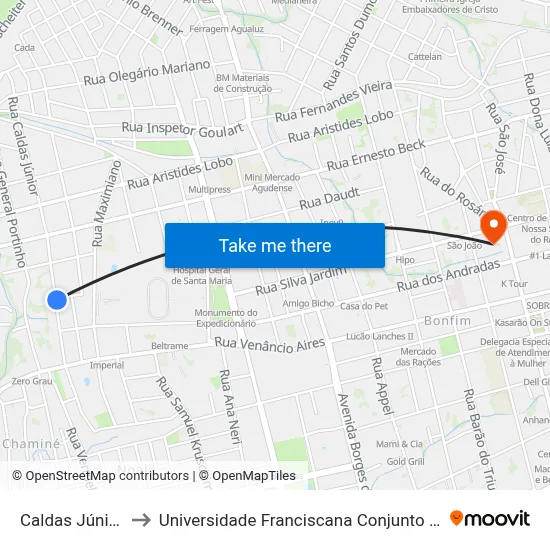 Caldas Júnior to Universidade Franciscana Conjunto III map