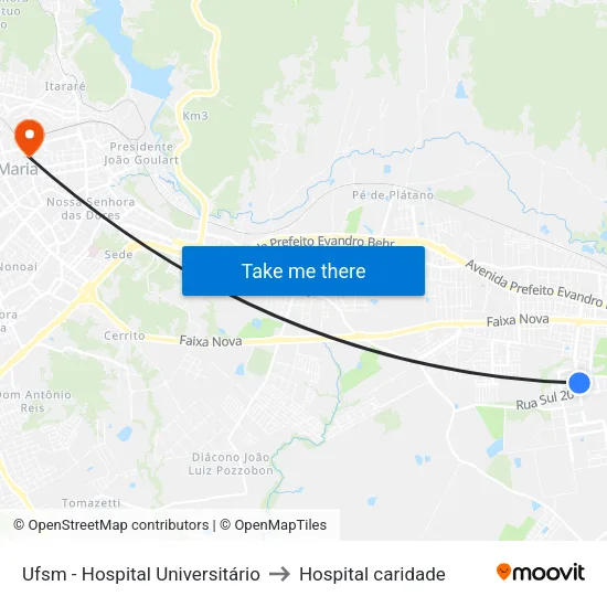 Ufsm - Hospital Universitário to Hospital caridade map