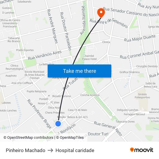 Pinheiro Machado to Hospital caridade map