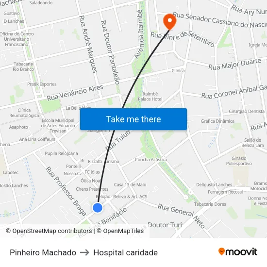 Pinheiro Machado to Hospital caridade map