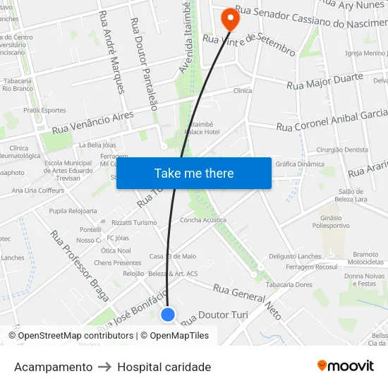 Acampamento to Hospital caridade map