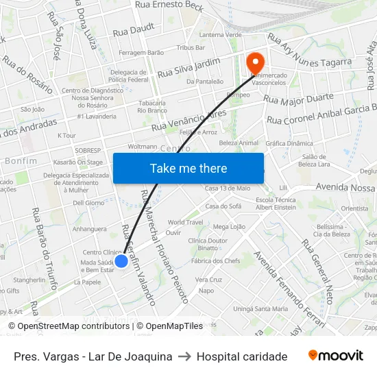 Pres. Vargas - Lar De Joaquina to Hospital caridade map