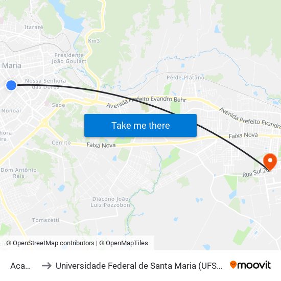 Acampamento to Universidade Federal de Santa Maria (UFSM) (UFSM - Universidade Federal de Santa Maria) map