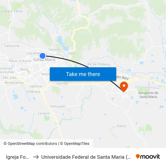 Igreja Fortaleza De Deus to Universidade Federal de Santa Maria (UFSM) (UFSM - Universidade Federal de Santa Maria) map