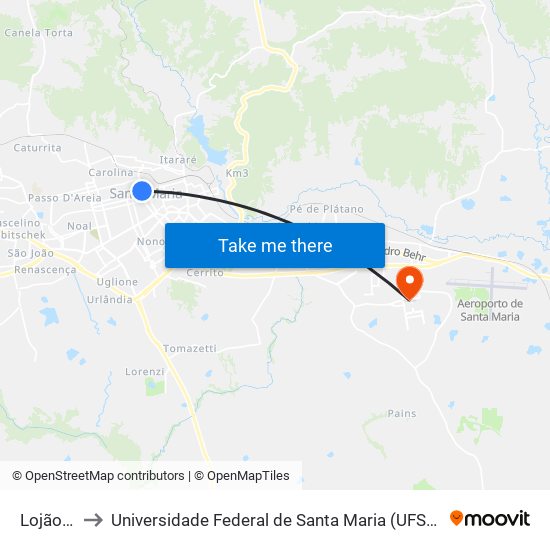 Lojão 100% Útil to Universidade Federal de Santa Maria (UFSM) (UFSM - Universidade Federal de Santa Maria) map