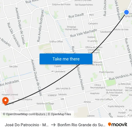 José Do Patrocínio - Maneco to Bonfim Rio Grande do Sul Brazil map