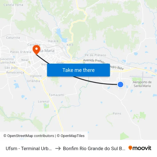 Ufsm - Terminal Urbano to Bonfim Rio Grande do Sul Brazil map