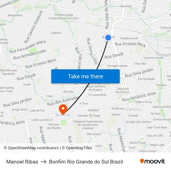 Manoel Ribas to Bonfim Rio Grande do Sul Brazil map