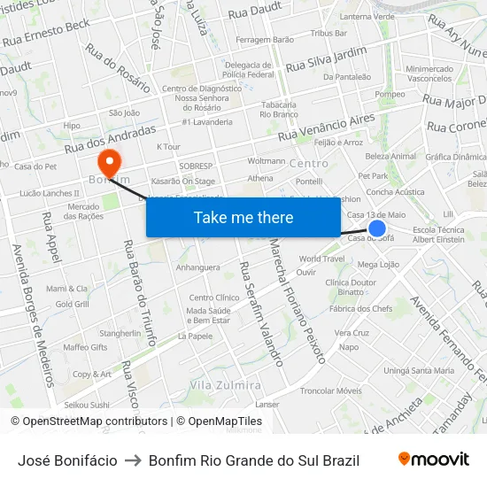 José Bonifácio to Bonfim Rio Grande do Sul Brazil map